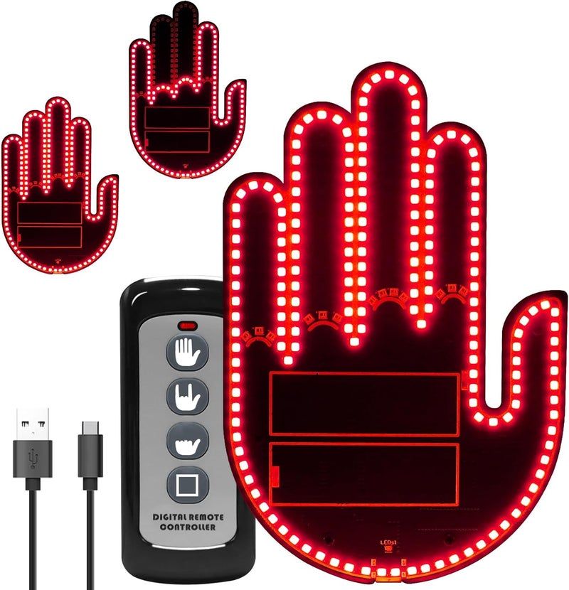 ISUNMEA 2025 New Car Decorative Lights, Rechargeable Led Gesture Lights for SUVs, Trucks, Car Finger Light with Remote, Funny Led Window Sign Light for Car Accessories (Red) - Image 1